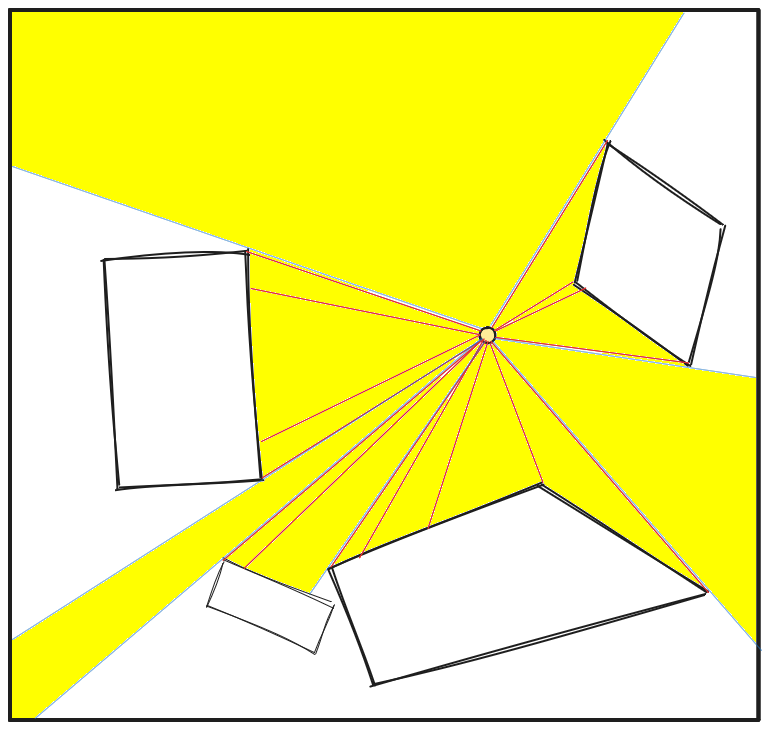 Yellow polygon representing area visible from the light source